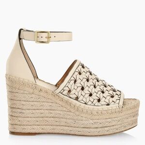 NEW Tory Burch Basket-Weave Leather Espadrille Wedge Sandals